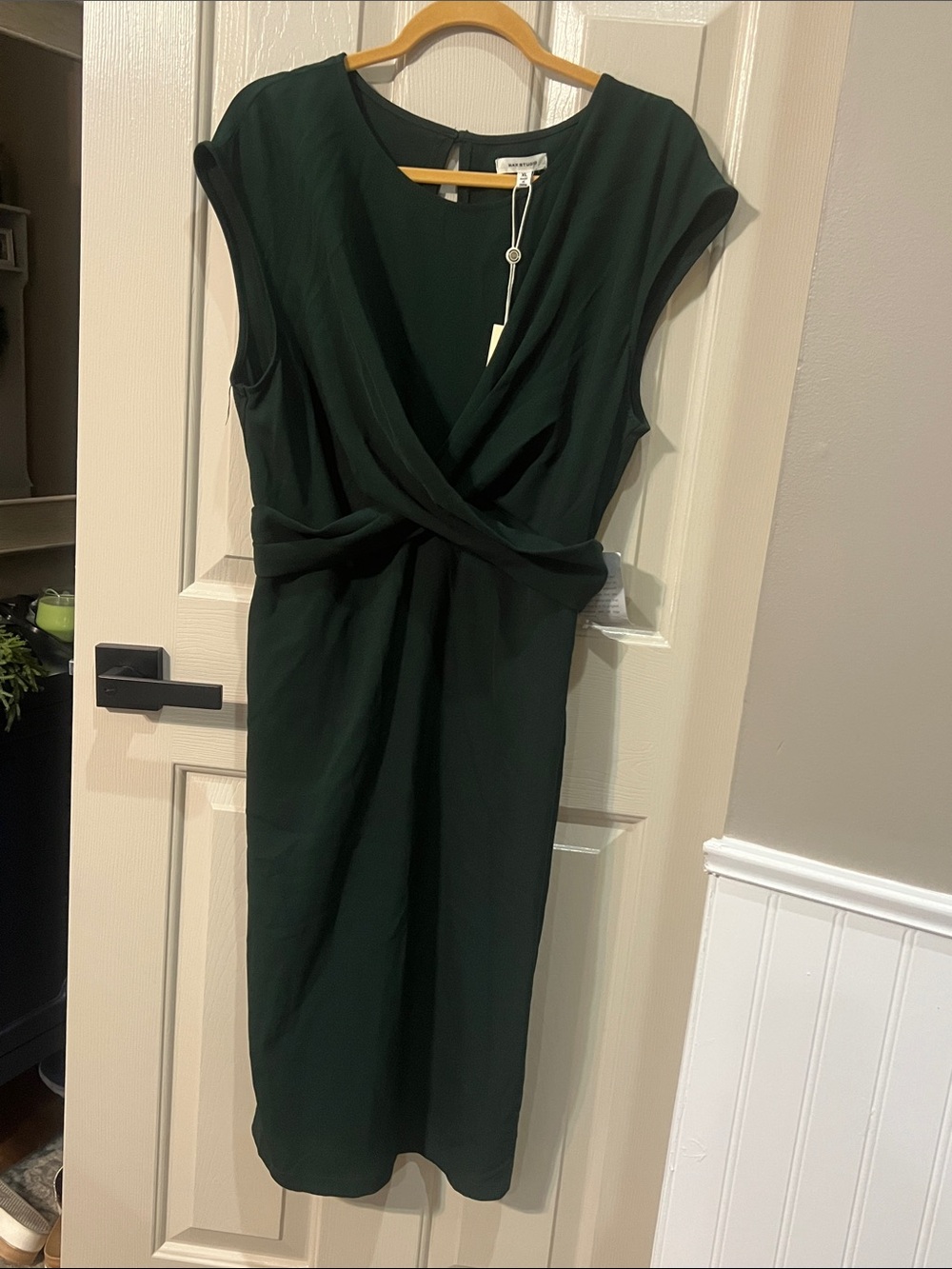 Max Studio Dark Green Twist-Front Midi Dress